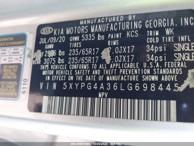 5XYPG4A36LG698445 KIA Sorento 2.4l L