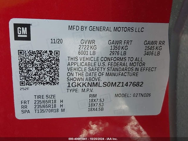 1GKKNMLS0MZ147682 GMC Acadia Fwd Slt