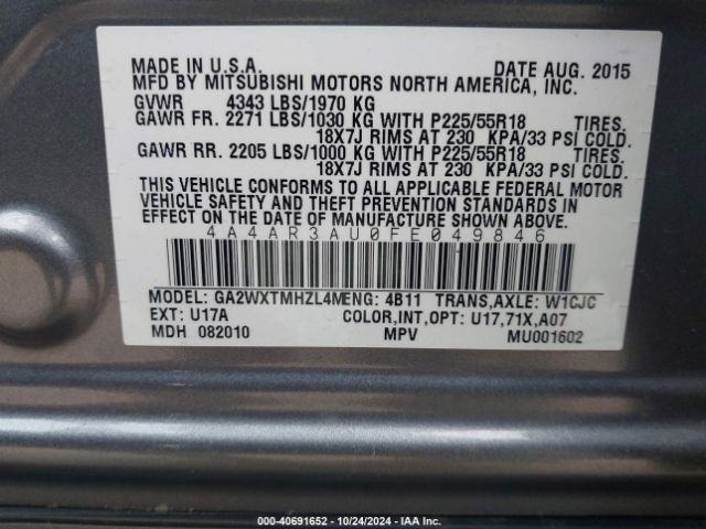 2015 MITSUBISHI OUTLANDER SPORT 4A4AR3AU0FE049846 Photo 8