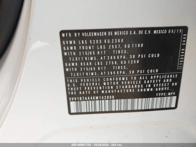 3VV1B7AX4KM142808 Volkswagen Tiguan 2.0t S