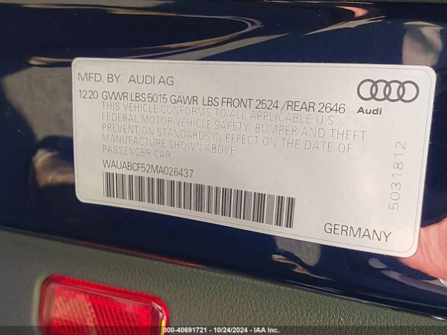 WAUABCF52MA026437 Audi A5 Sportback Premium 40 Tfsi Quattro S Tronic