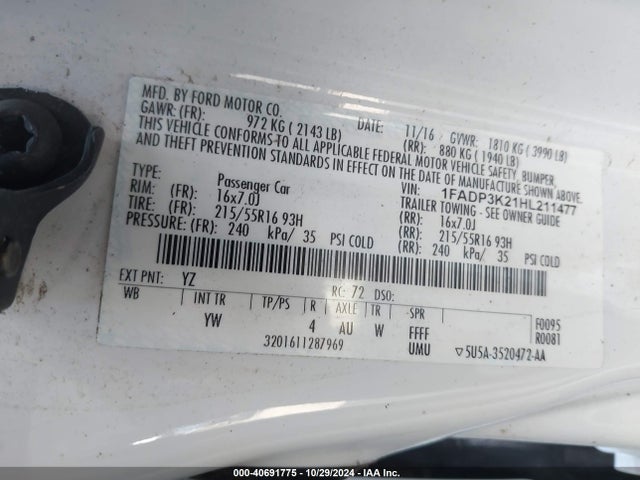 1FADP3K21HL211477 Ford 2.0l gdi
