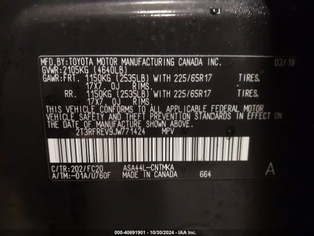 2T3RFREV9JW771424 Toyota Rav4 Adventure/xle