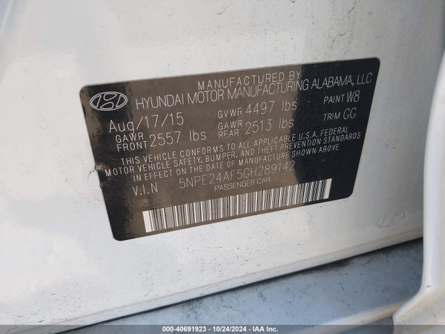 Hyundai SONATA SE 2016 5NPE24AF5GH289142 Image 9