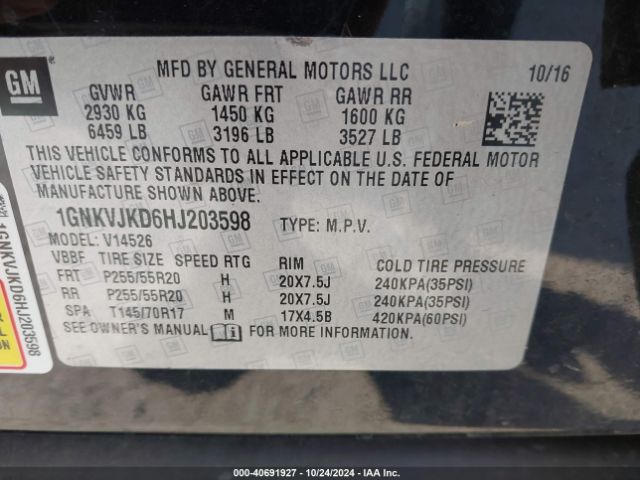 1GNKVJKD6HJ203598 Chevrolet Traverse Premier