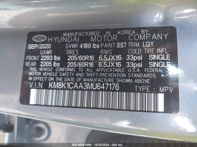 Hyundai Kona Se 2021 KM8K1CAA3MU647176 Image 9