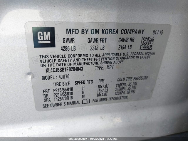 Buick Encore Convenience 2015 KL4CJBSB1FB204043 Image 9