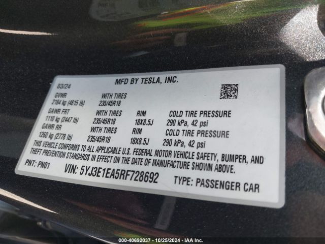 5YJ3E1EA5RF728692 Tesla Model 3 Rear-wheel Drive