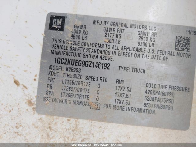 1GC2KUEG9GZ146192 Chevrolet Silverado 2500hd Wt