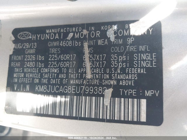 Hyundai TUCSON SE 2014 KM8JUCAG8EU799382 Image 9