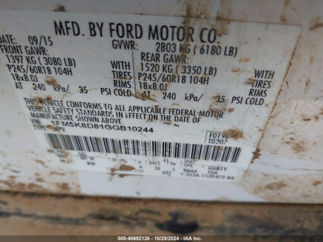 2016 FORD EXPLORER 1FM5K8D81GGB10244 Photo 8