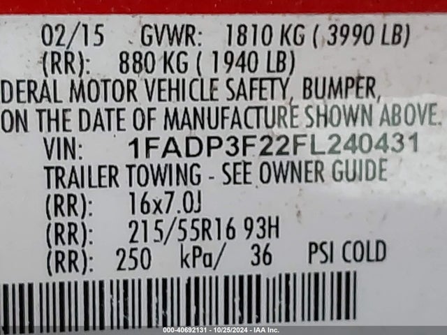 Ford FOCUS SE 2015 1FADP3F22FL240431 Image 9