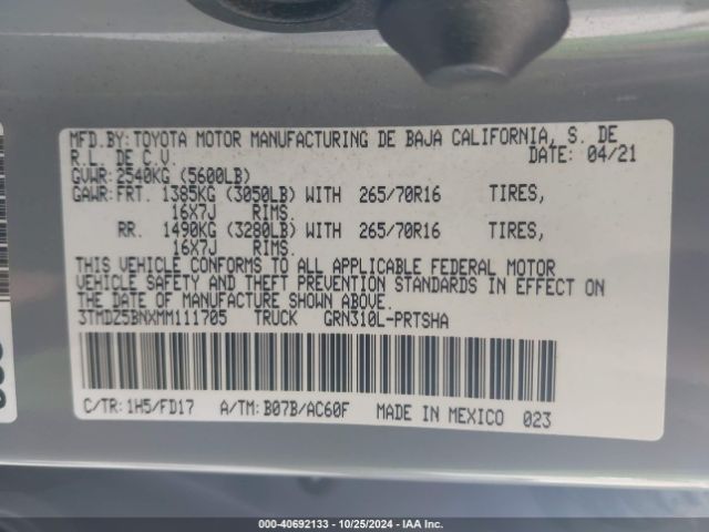 3TMDZ5BNXMM111705 Toyota Tacoma Trd Off-road