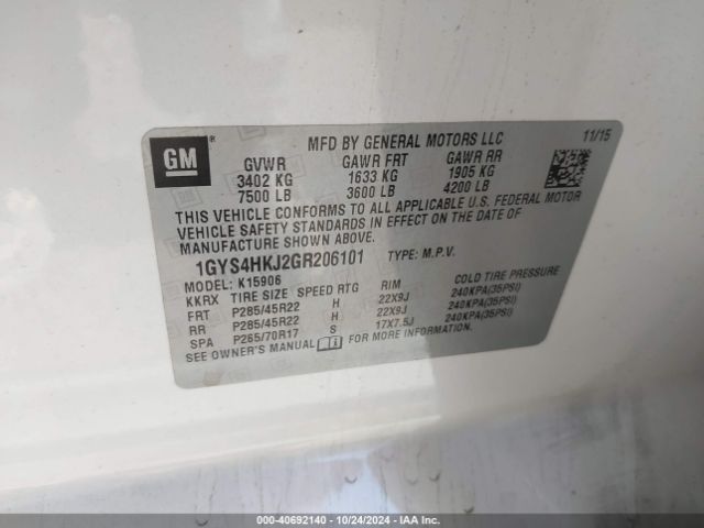 1GYS4HKJ2GR206101 Cadillac Escalade Esv Luxury Collection