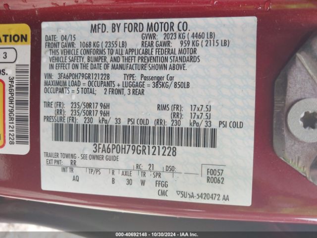3FA6P0H79GR121228 Ford FUSION SE