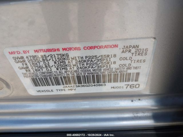 2016 MITSUBISHI OUTLANDER JA4AZ3A36GZ040863 Photo 8