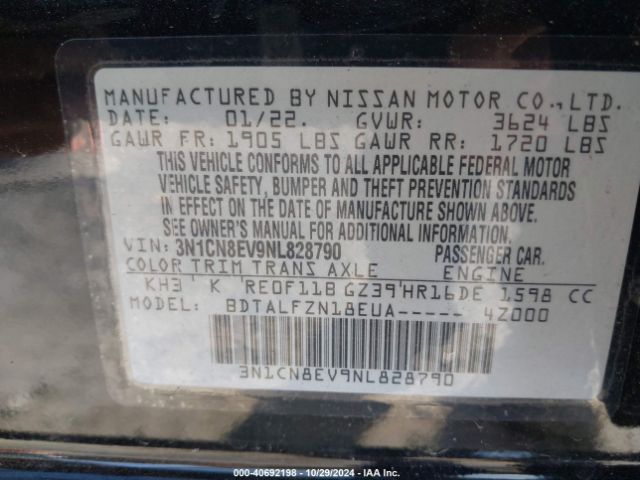 3N1CN8EV9NL828790 Nissan Versa 1.6 Sv Xtronic Cvt