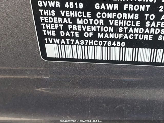 1VWAT7A37HC076450 Volkswagen Passat 1.8t S