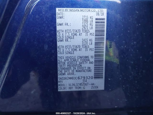 5N1DR2MM8JC679320 Nissan Pathfinder Platinum