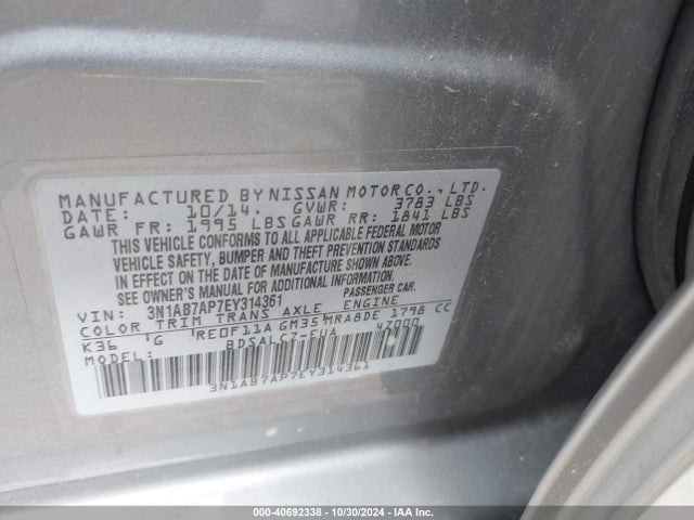Nissan SENTRA S 2014 3N1AB7AP7EY314361 Image 9