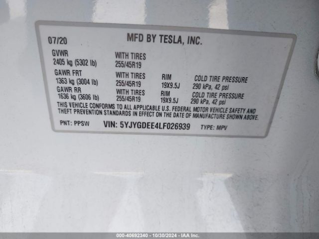 5YJYGDEE4LF026939 Tesla Model Y Long Range Dual Motor All-wheel Drive