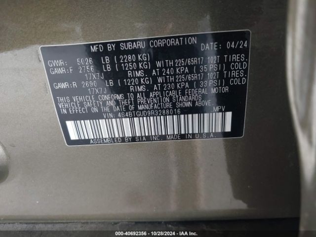 4S4BTGUD9R3288016 Subaru Outback Wilderness