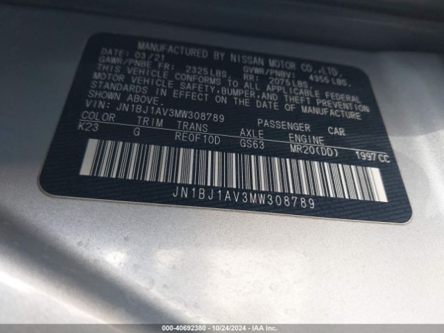 JN1BJ1AV3MW308789 Nissan Rogue Sport S Fwd Xtronic Cvt
