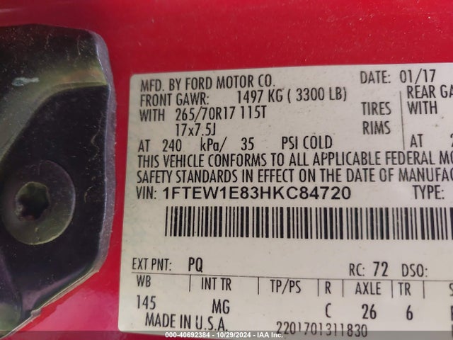 Ford F-150 Xlt 2017 1FTEW1E83HKC84720 Image 9