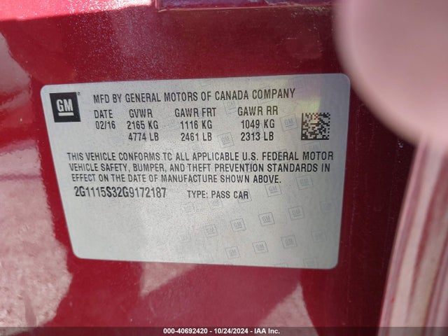 Chevrolet Impala 2lt 2016 2G1115S32G9172187 Image 9