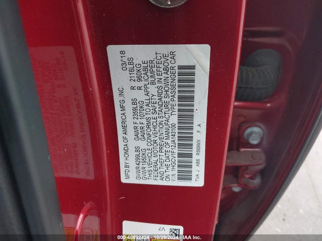 1HGCV1F12JA143100 Honda ACCORD LX