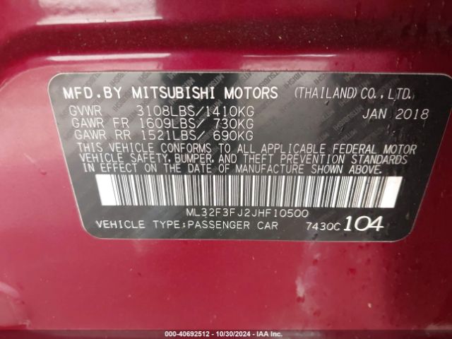 ML32F3FJ2JHF10500 Mitsubishi Mirage G4 Es