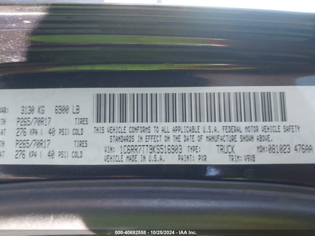 1C6RR7TT9KS516903 RAM 1500 Classic Slt  4x4 6'4 Box