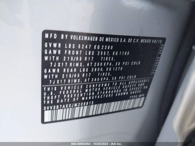 3VV3B7AX0JM208813 Volkswagen Tiguan 2.0t Se/2.0t Sel