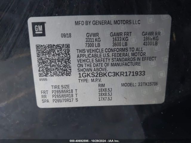 1GKS2BKC3KR171933 GMC YUKON SLT