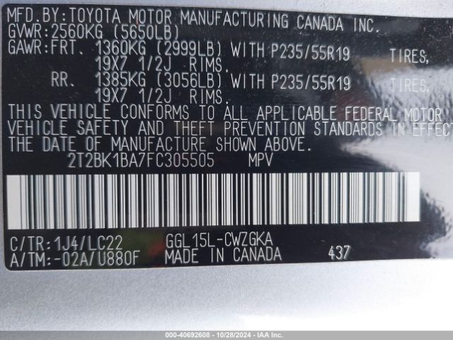2T2BK1BA7FC305505 Lexus Rx 350 F Sport