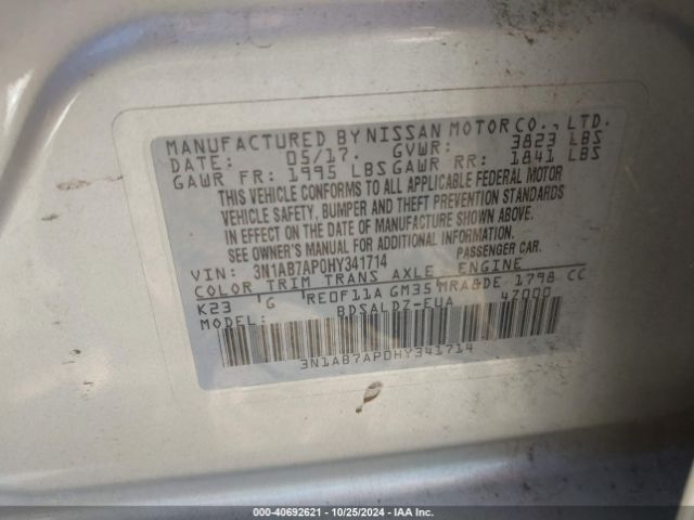 3N1AB7AP0HY341714 Nissan SENTRA SV