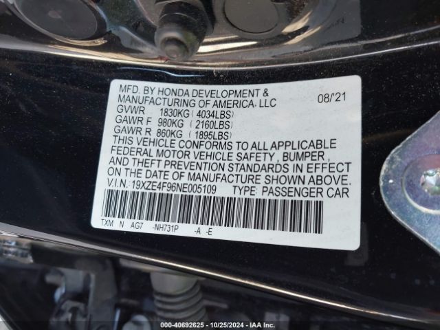 19XZE4F96NE005109 Honda Insight Touring