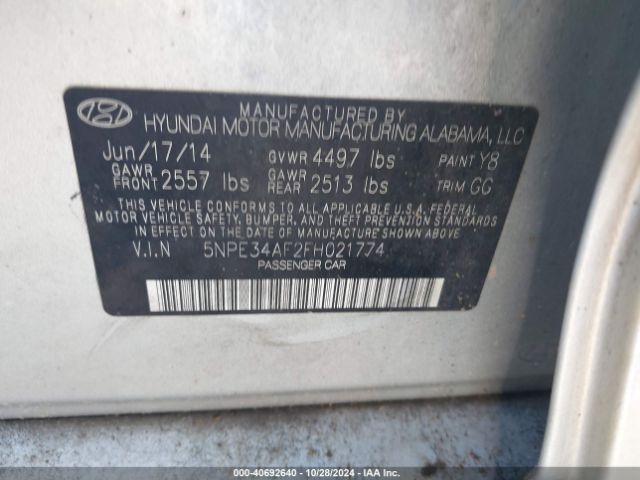 5NPE34AF2FH021774 Hyundai Sonata Sport