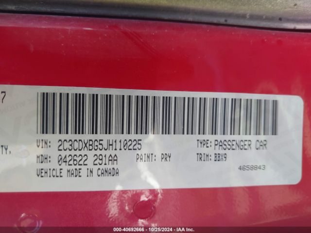 2C3CDXBG5JH110225 Dodge Charger Sxt Rwd