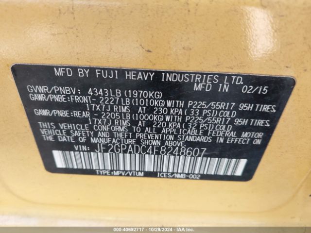JF2GPADC4F8248607 Subaru Xv Crosstrek 2.0i Premium