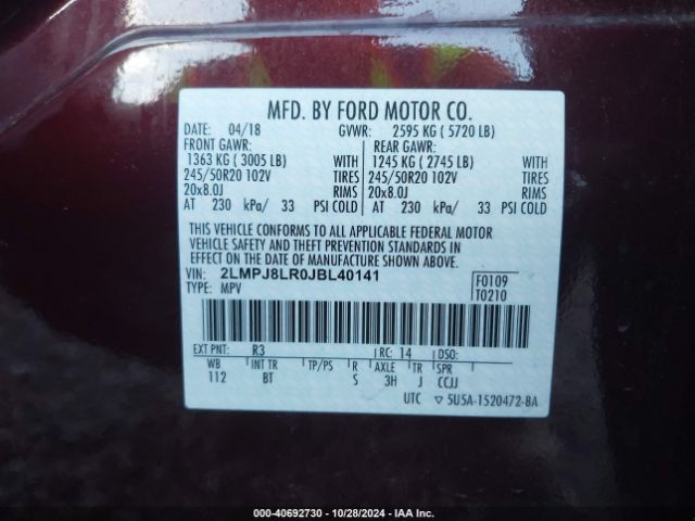 2LMPJ8LR0JBL40141 Lincoln Mkx Reserve