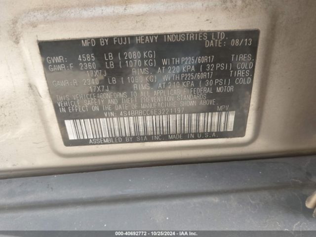 4S4BRBCC6E3221197 Subaru Outback 2.5i Premium