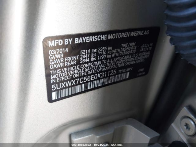5UXWX7C56E0K31125 BMW X3 Xdrive35i