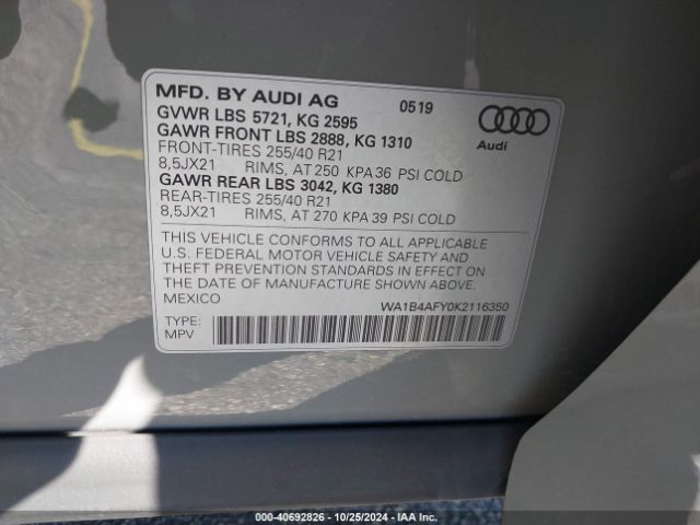 WA1B4AFY0K2116350 Audi Sq5 3.0t Premium