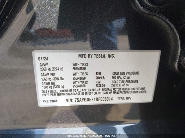 2024 TESLA MODEL Y 7SAYGDEE1RF006014 Photo 8