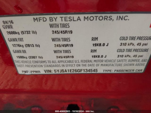 5YJSA1E26GF134545 Tesla Model S 60d/70d/75d/85d/90d