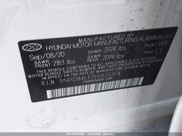5NPD84LF7LH625374 Hyundai ELANTRA SEL