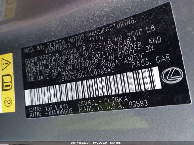 58ABK1GG4JU088545 Lexus ES 350