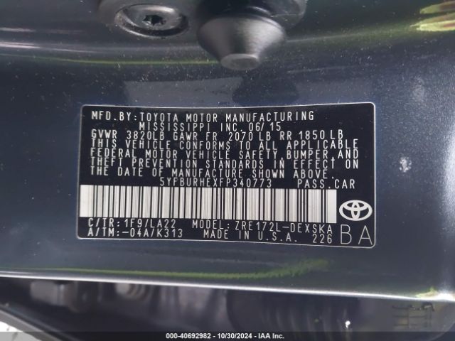 5YFBURHEXFP340773 Toyota Corolla S Premium