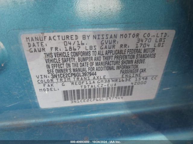 3N1CE2CP6GL397944 Nissan Versa Note S Plus